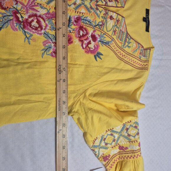 Calessa Women's V-Neck 3/4 Sleeve Yellow  Embroidered Top Tunic Size L New 53 - Picture 8 of 11